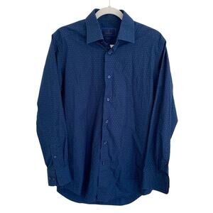 David Donahue Slim Men’s Navy Blue Multi Dot Button Down Dress Shirt 16 32/33